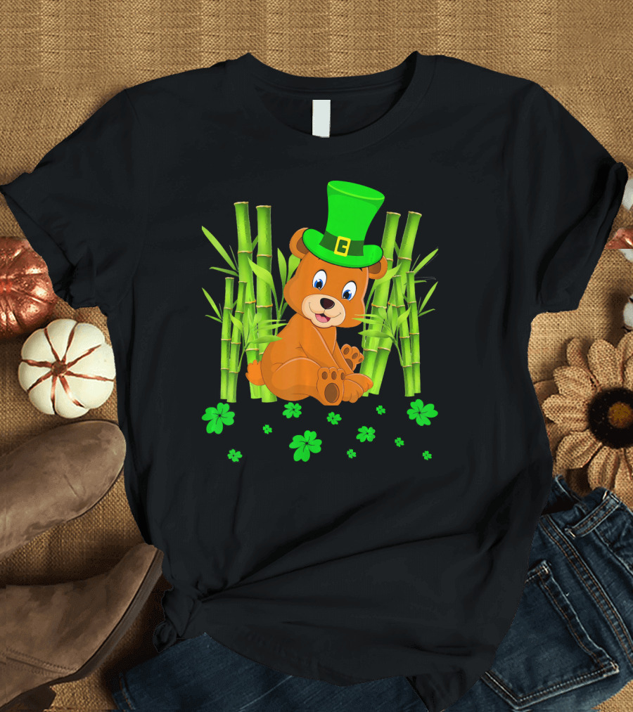 Leprechaun Bear Shamrock Bamboo St Patricks Day T-Shirt