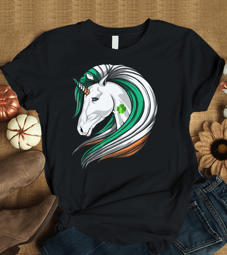 Ireland Flag Irish Flag Unicorn Shamrock Mane T-Shirt