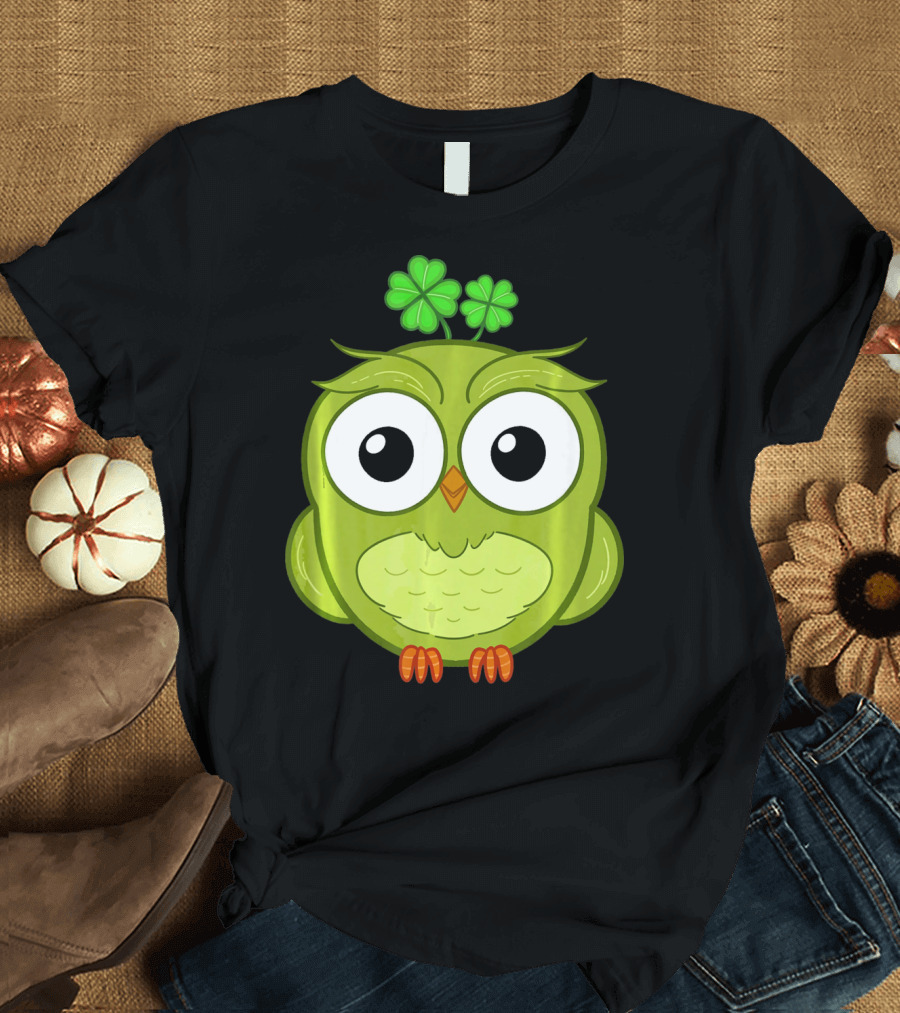 Lucky Green Owl with Shamrock T-Shirt