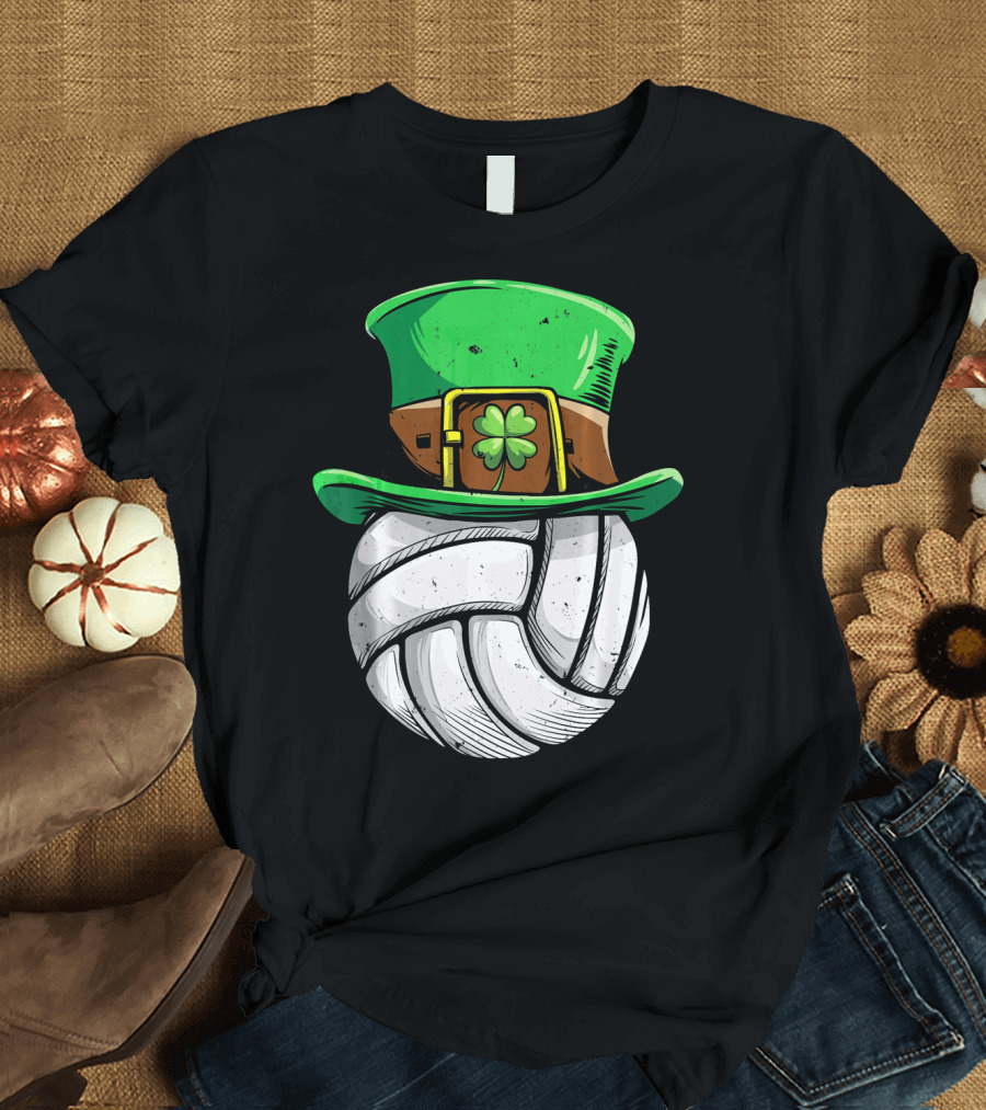 Volleyball Leprechaun Hat with Shamrock T-Shirt