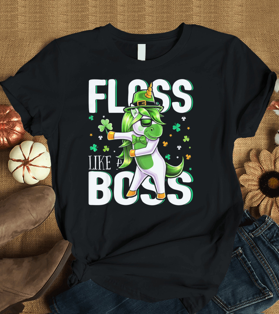 Floss Like a Boss St. Patricks Day Unicorn T-Shirt