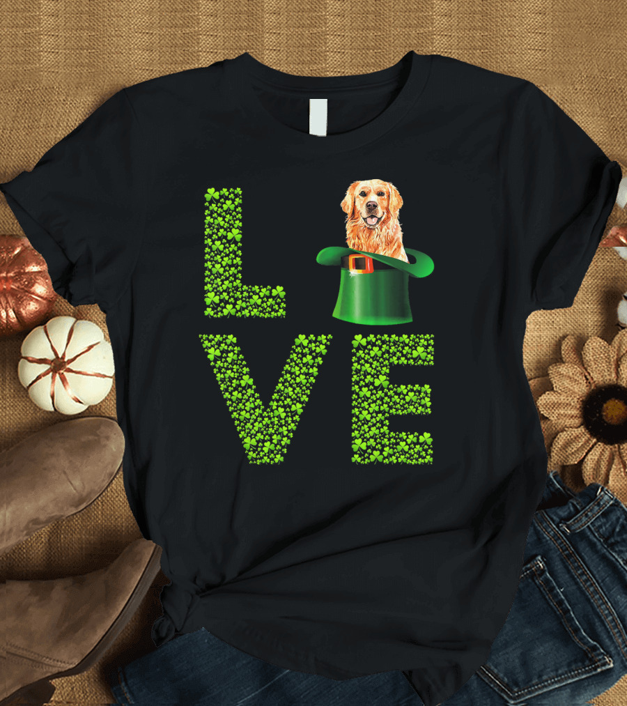 Love Golden Retrievers Dog Leprechaun Hat Shamrocks T-Shirt