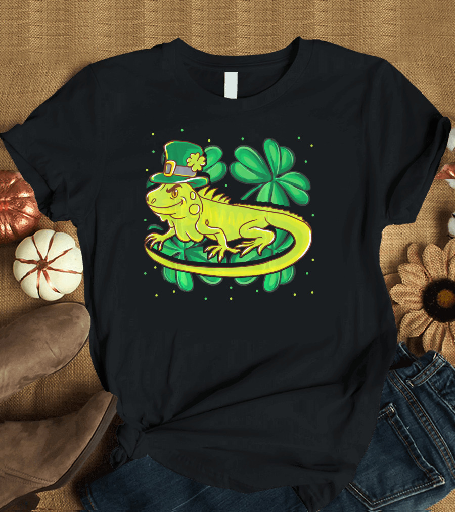 Leprechaun Hat Iguana Shamrock Lucky Charm Reptile T-Shirt