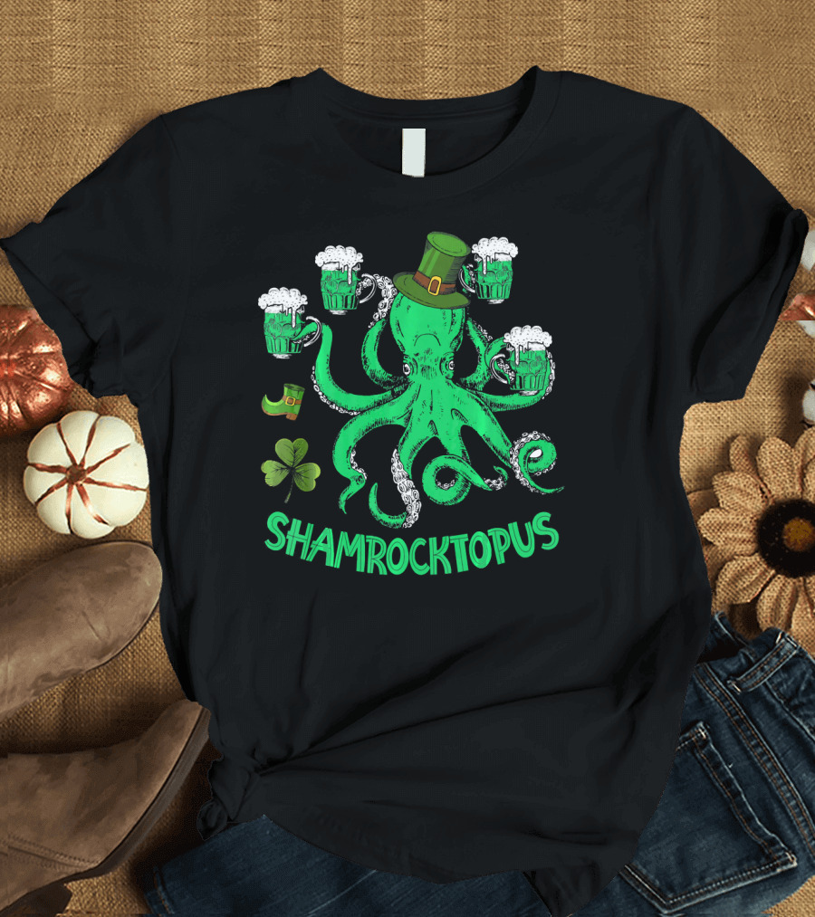 Shamrocktopus Leprechaun Hat Beer Mugs St. Patrick's Day T-Shirt