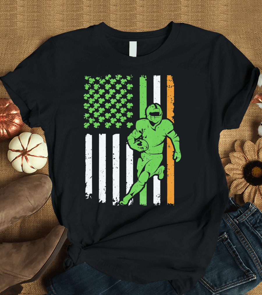 Irish American Football Flag St Patricks Day Shamrock Stripes T-Shirt