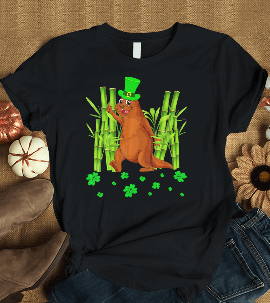Leprechaun Otter St Patricks Day Shamrock Bamboo T-Shirt