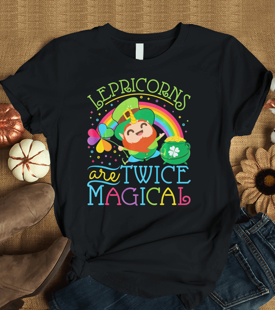 Lepricorns Are Twice Magical St. Patrick's Day Rainbow Clover T-Shirt
