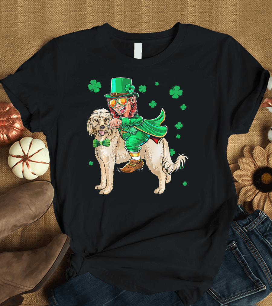 Leprechaun Riding Cockapoo with Shamrocks for St. Patrick's Day T-Shirt