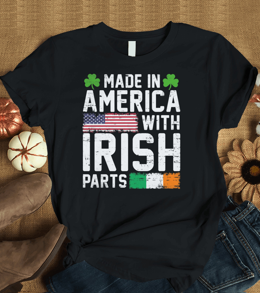 Made in America with Irish Parts Shamrock Flag Print T-Shirt