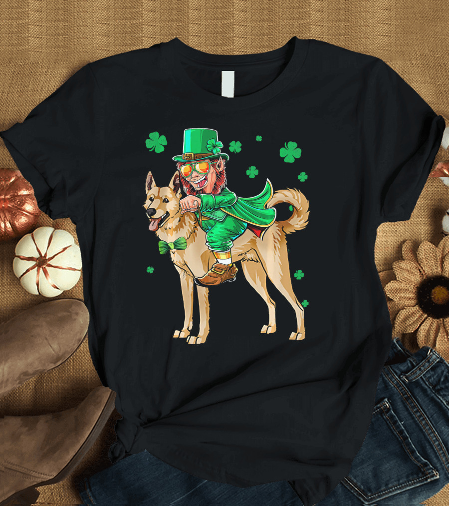 Leprechaun Riding Canaan Dog with Shamrock St. Patrick's Day T-Shirt