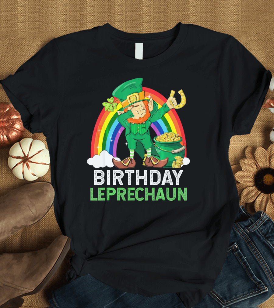 Birthday Leprechaun Dabbing Rainbow Pot of Gold T-Shirt