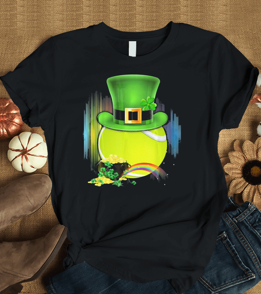 Leprechaun Hat Tennis Ball with Rainbow and Pot of Gold for Saint Patricks T-Shirt