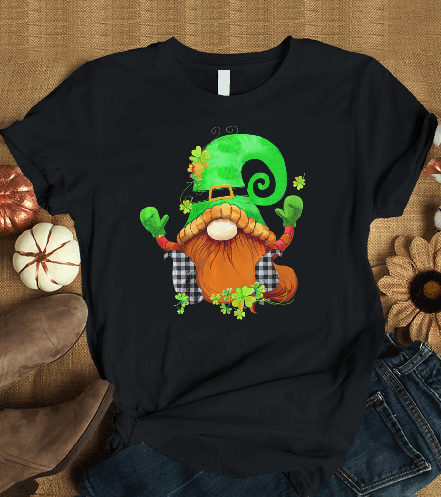 St. Patricks Day Leprechaun Gnome with Shamrock and Green Hat T-Shirt