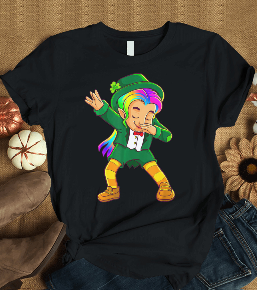 Dabbing Rainbow Leprechaun Girl St Patrick's Day T-Shirt