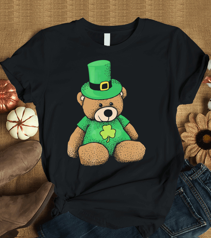 Irish Teddy Bear Shamrock Green Top Hat T-Shirt