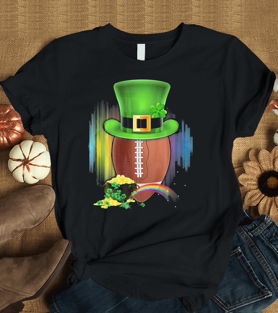 Saint Patricks Day Rugby Leprechaun Coin Rainbow T-Shirt