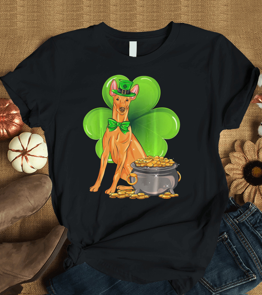 Pharaoh Hound St Patricks Day Leprechaun Clover Pot of Gold T-Shirt