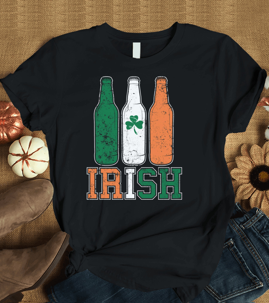 IRISH St Paddys Day Drinking Bottles with Shamrock Flag T-Shirt