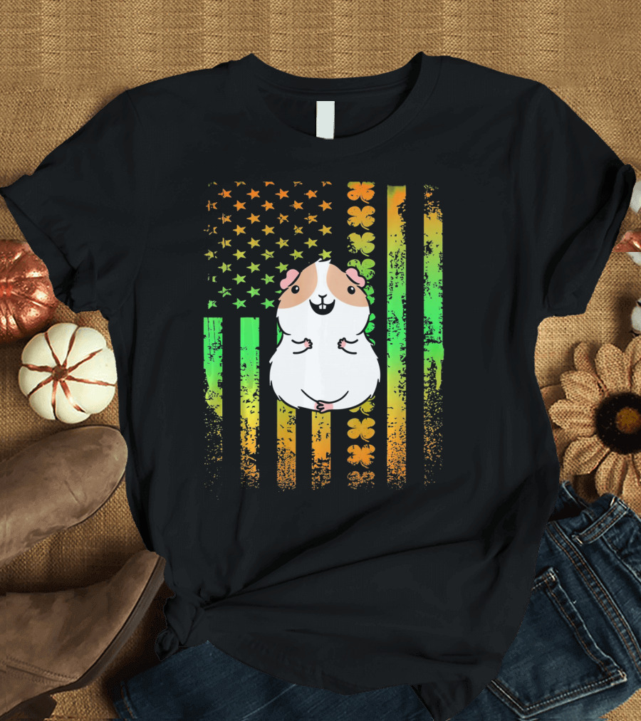 Guinea Pig American Flag Clover Theme Patriotic T-Shirt