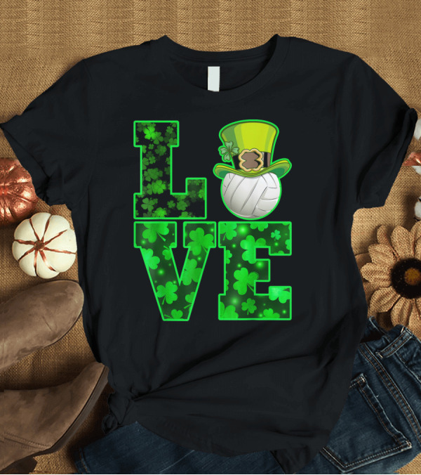 T-Shirt: LOVE VOLLEYBALL Shamrock Leprechaun Hat T-Shirt LOVE VOLLEYBALL Shamrock Leprechaun Hat T-Shirt
