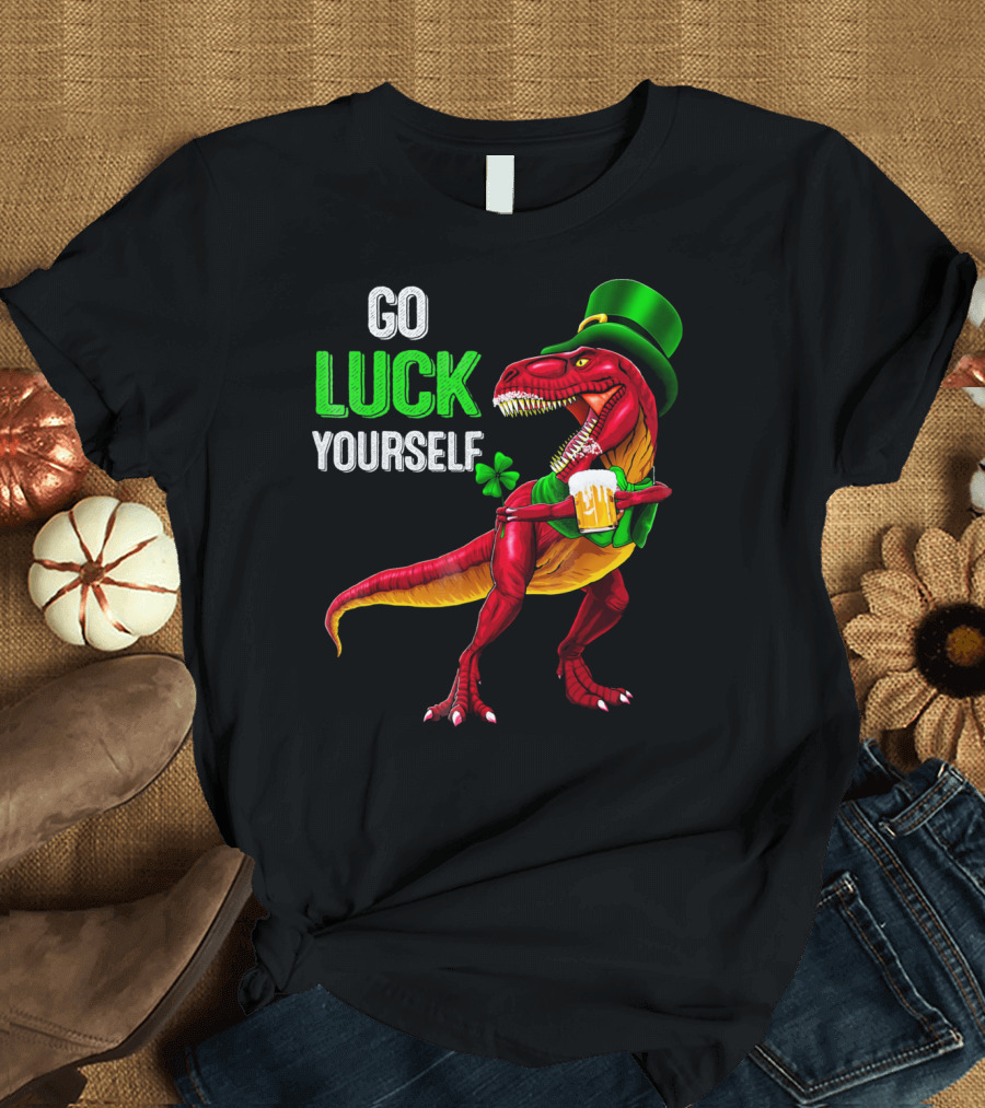 St Patricks Day Rex Go Luck Yourself Dinosaur Hat Beer T-Shirt