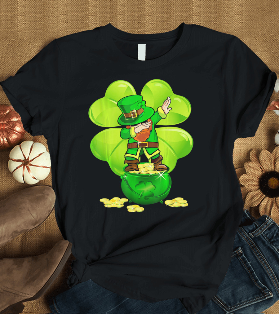Dabbing Leprechaun Gold Coins Shamrock T-Shirt