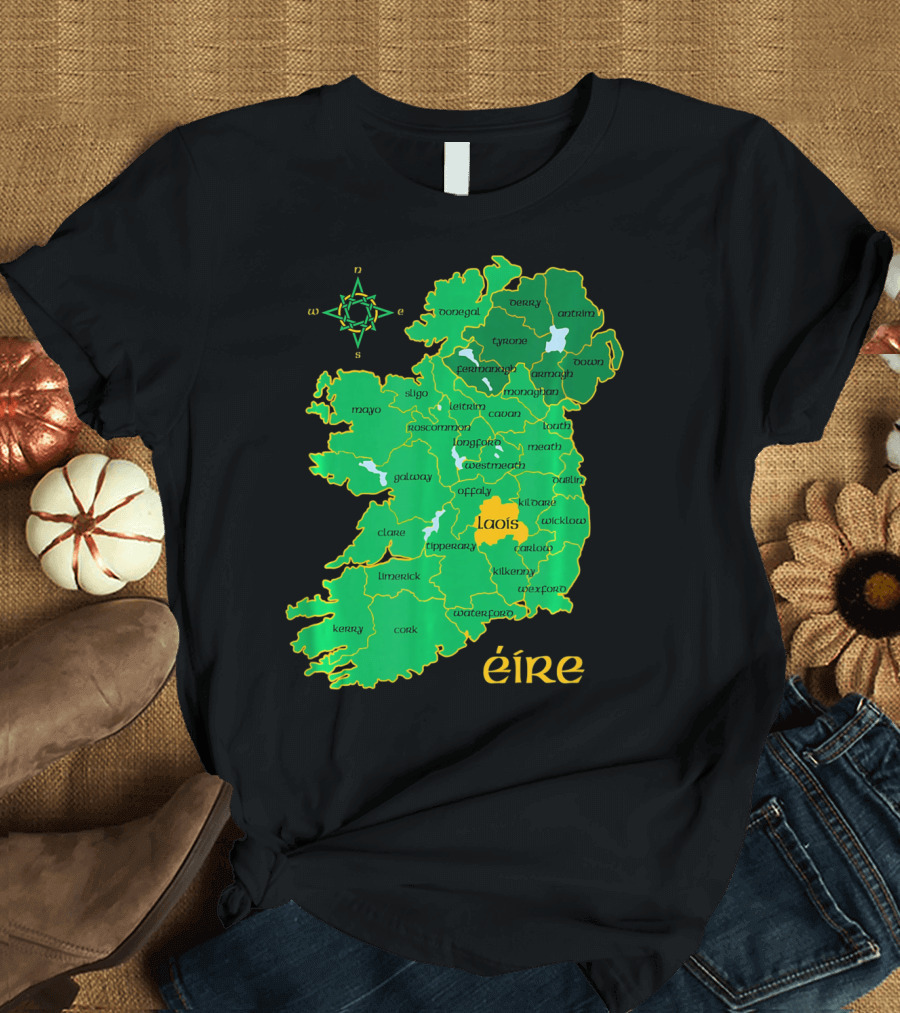 Laois Éire Ireland Irish County Map Compass T-Shirt