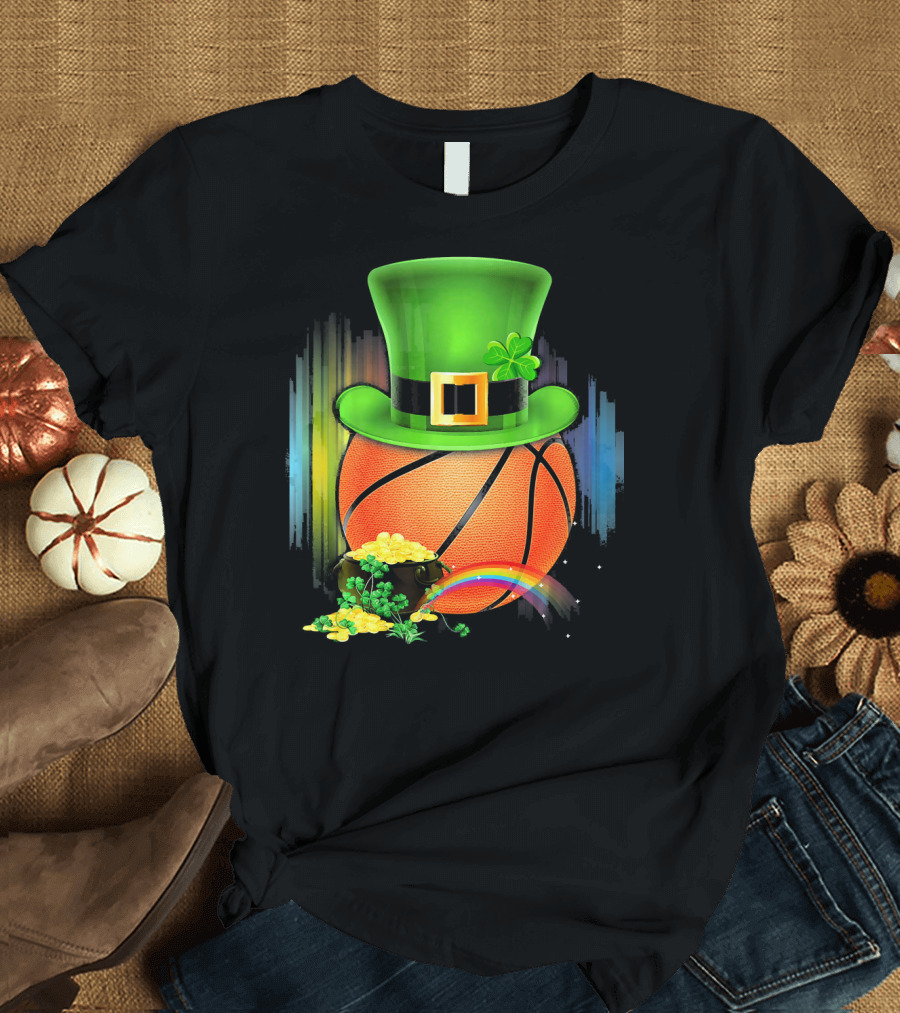 Basketball Leprechaun Hat Coin Rainbow Saint Patrick T-Shirt