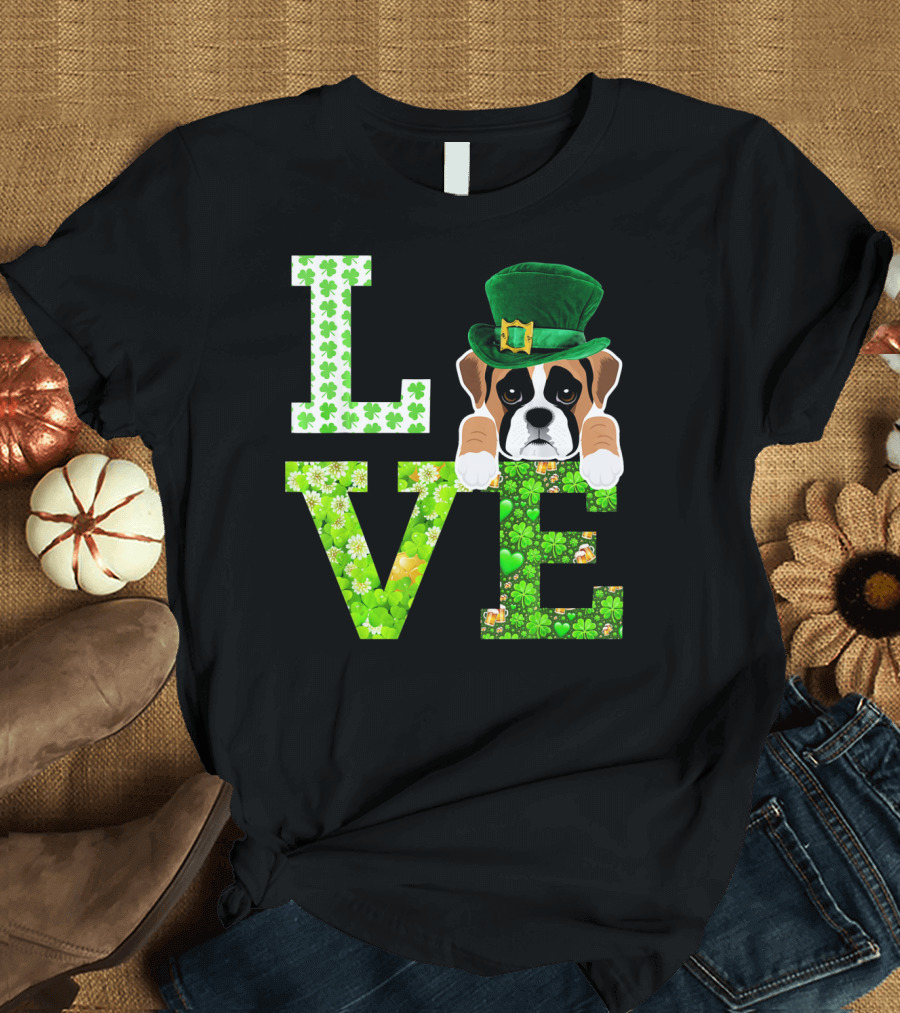 Leprechaun Hat Boxer Puppy Clover Love St. Patrick's Day T-Shirt