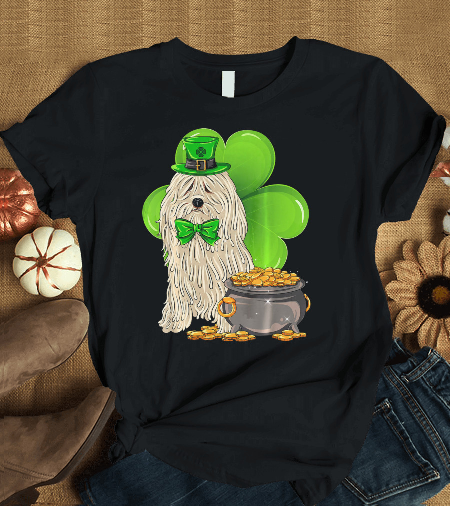 Puli Dog St Patricks Day Leprechaun with Pot of Gold and Shamrock T-Shirt