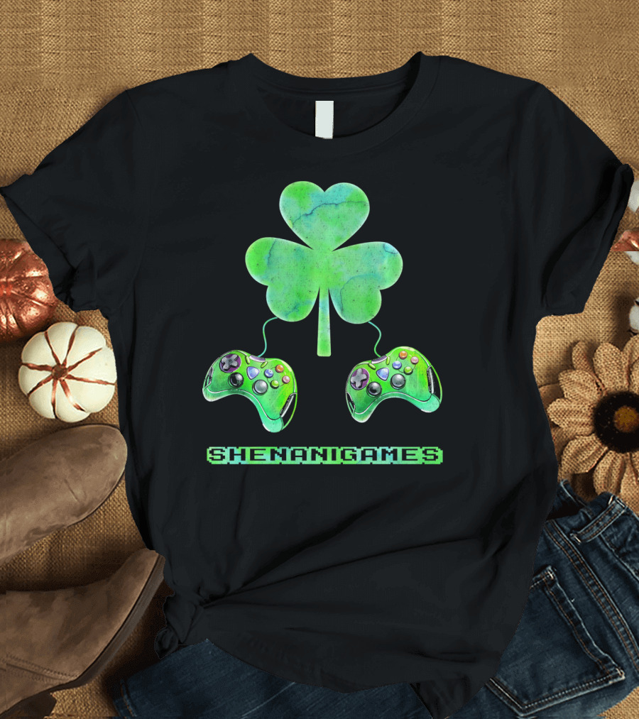 Shenanigames St Paddys Day Gamer Shamrock Controllers T-Shirt