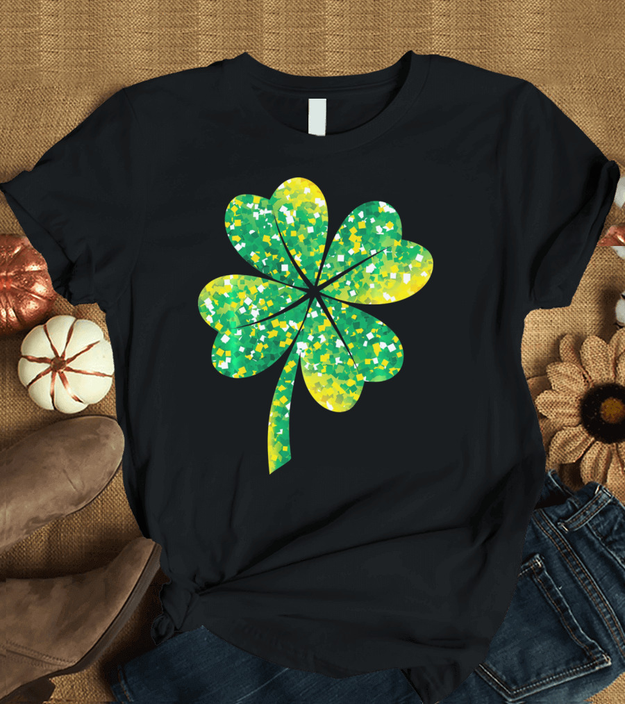 St Patricks Day Green Shamrock 4 Leaf Pattern College T-Shirt