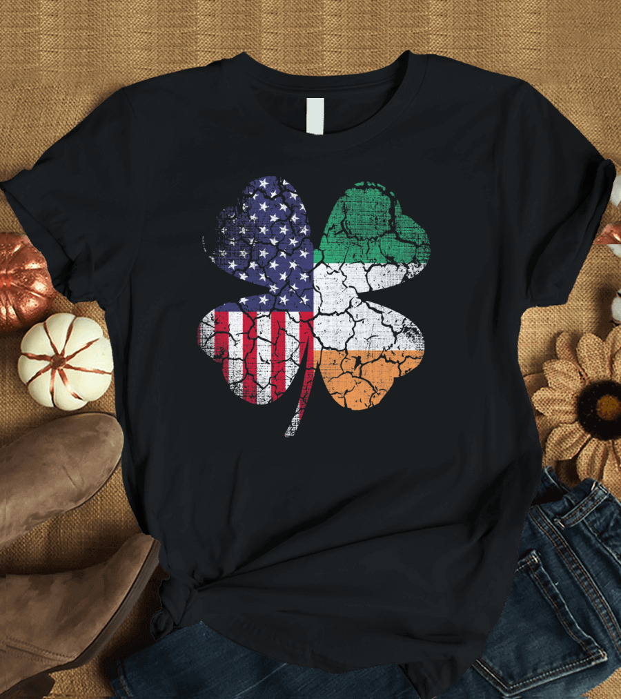 St Patricks Day Irish American Flag Shamrock Clover Mashup T-Shirt