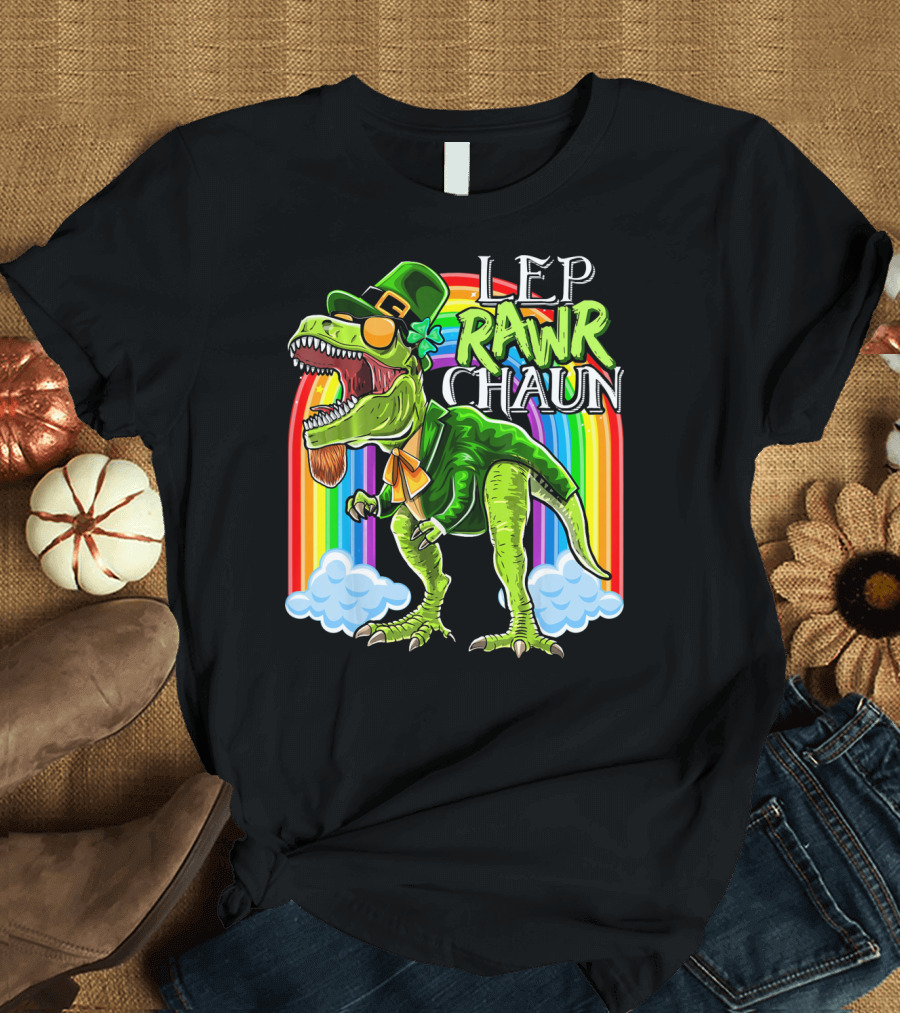 Leprawrchaun St. Patrick Day Rex Rainbow Dinosaur T-Shirt