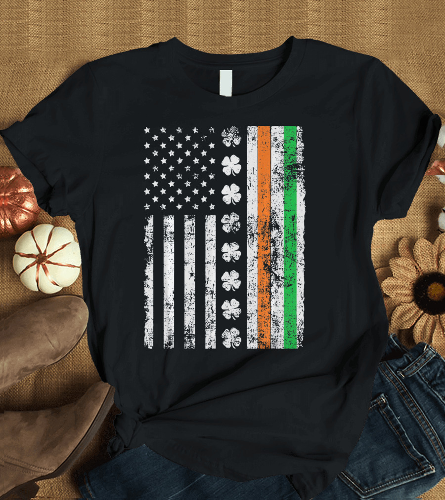 Irish American Flag Shamrock St Patricks Holiday T-Shirt