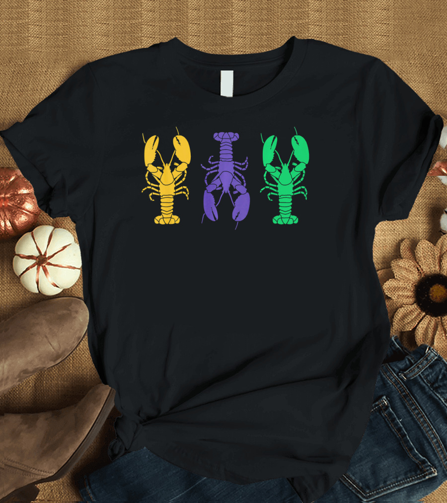 Mardi Gras Yellow Purple Green Crayfish Lobsters T-Shirt