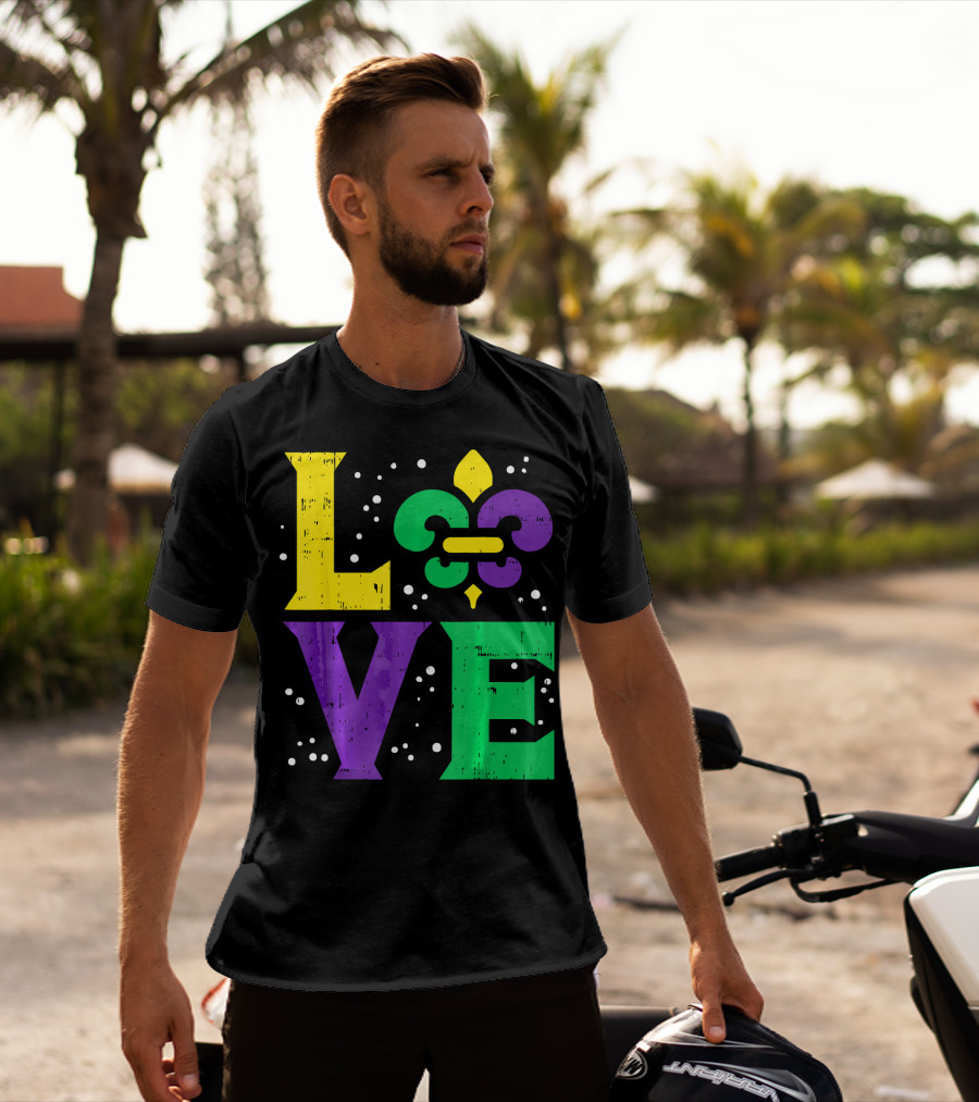 Love Jester Hat Funny Mardi Gras Carnival Fleur-de-Lis T-Shirt