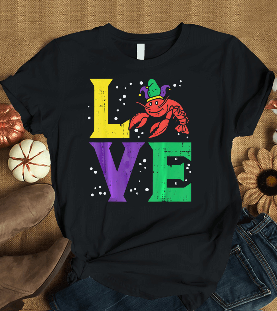 Love Crawfish Jester Hat Mardi Gras T-Shirt