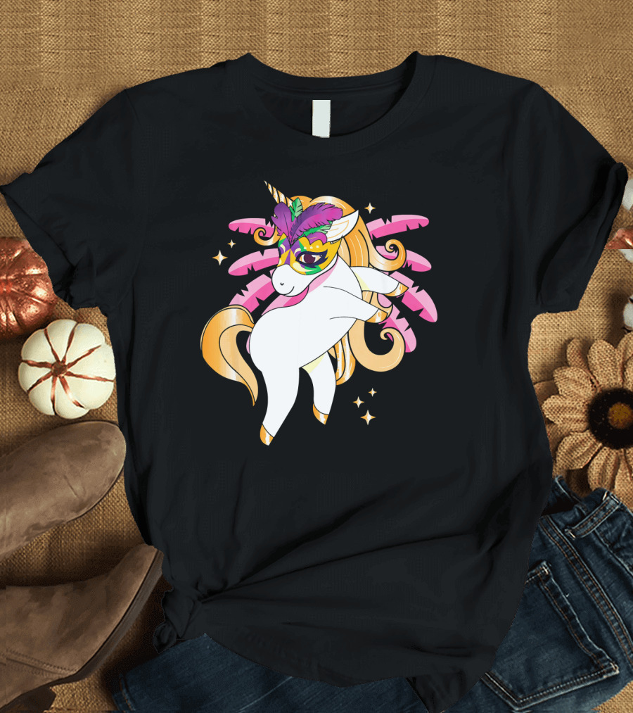 Mardi Gras Unicorn New Orleans LA Party Masked T-Shirt