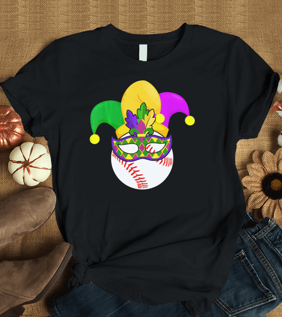 Baseball Carnival Jester Hat Mardi Gras Mask T-Shirt