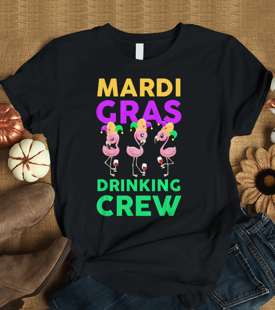 Mardi Gras Drinking Crew Flamingo Jester Party Fun T-Shirt
