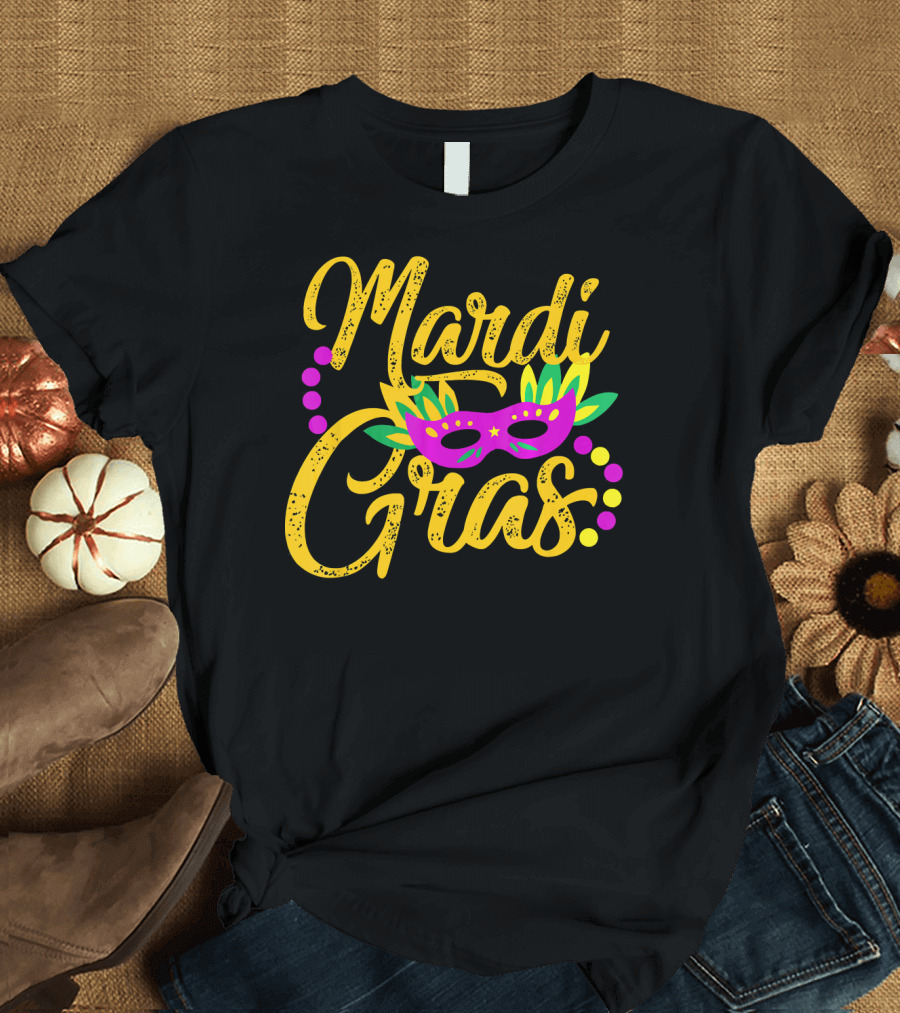 Mardi Gras Carnival Mask Beads Fat Tuesday Parade T-Shirt