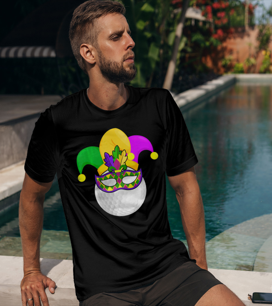 Golf Ball Mardi Gras Jester Hat Carnival Mask T-Shirt