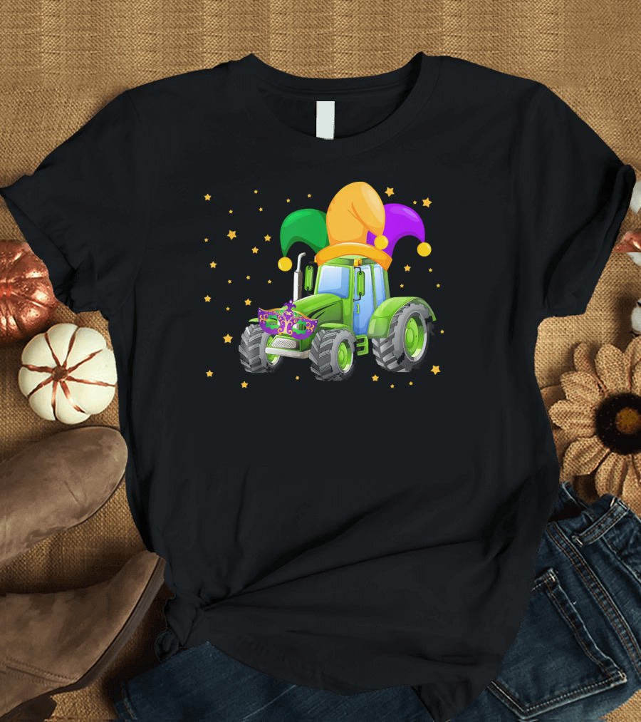 Mardi Gras Tractor with Jester Hat and Mask T-Shirt