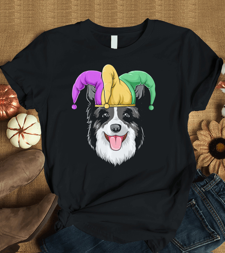Mardi Gras Jester Hat Collie Carnival T-Shirt