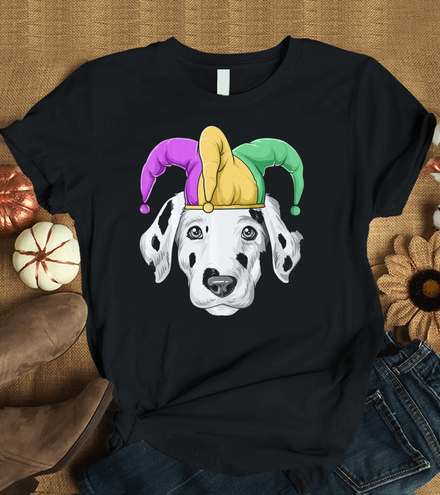 Mardi Gras Dalmatian Jester Hat Carnival Costume T-Shirt