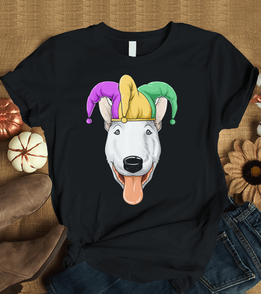 Mardi Gras Bull Terrier Jester Hat Carnival Bul T-Shirt