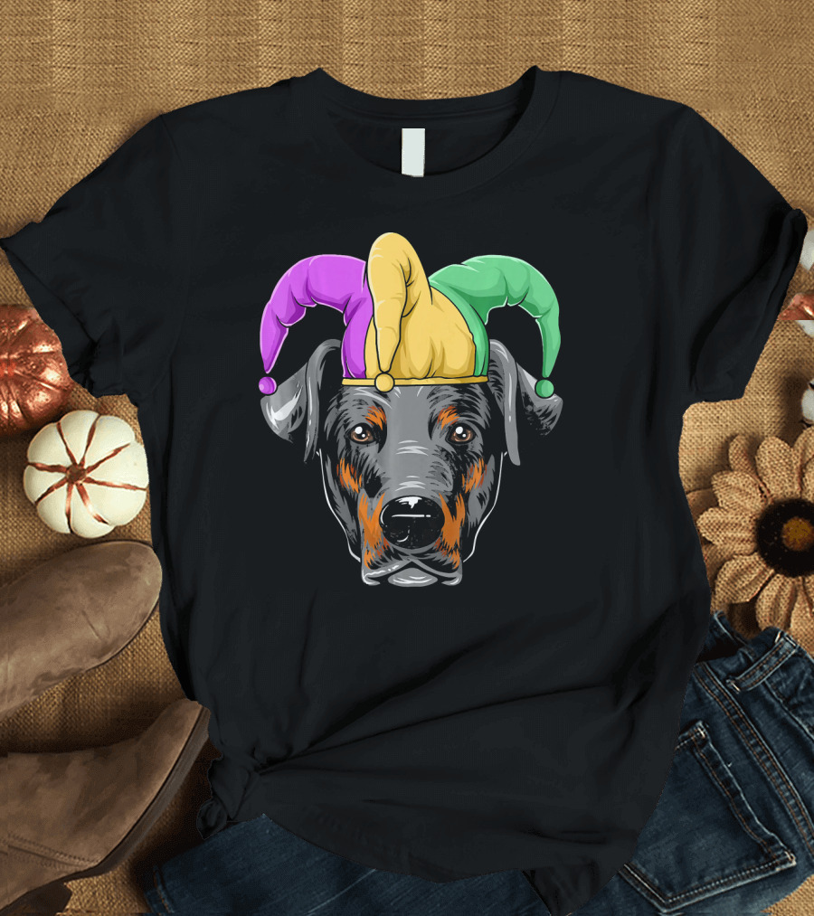 Mardi Gras Doberman Jester Hat Carnival Doberma T-Shirt