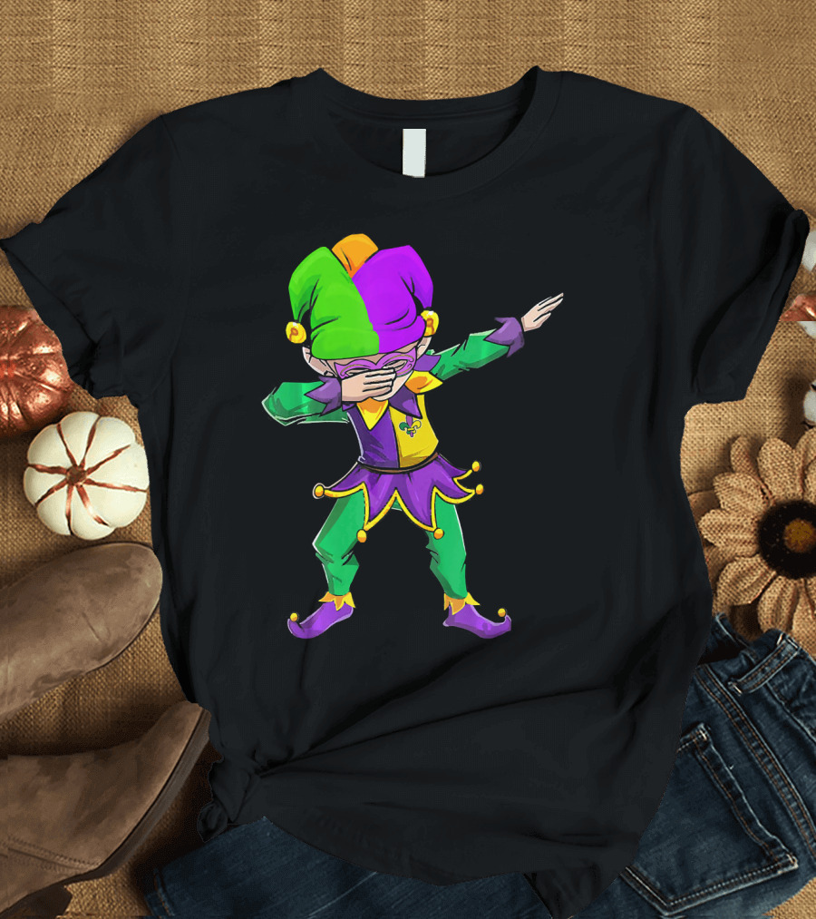 Mardi Gras Funny Dabbing Jester in Purple Green and Gold T-Shirt
