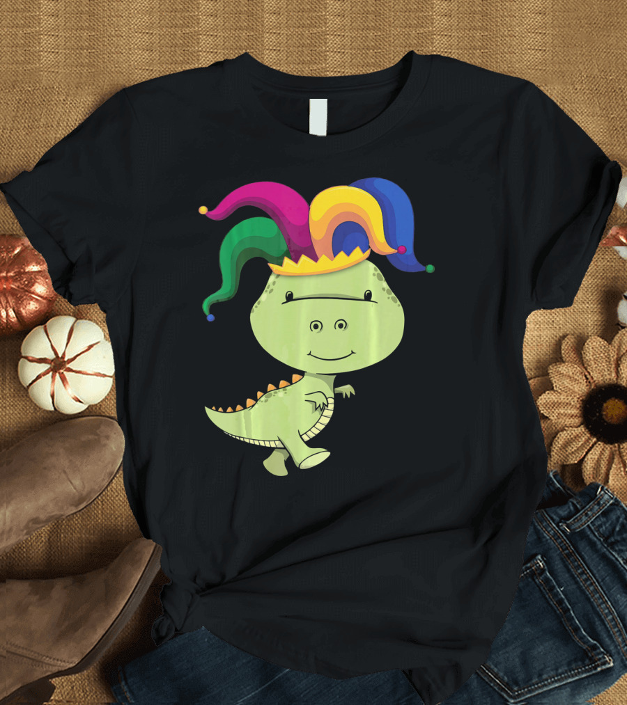 T Rex Dinosaur Jester Hat Mardi Gras T-Shirt